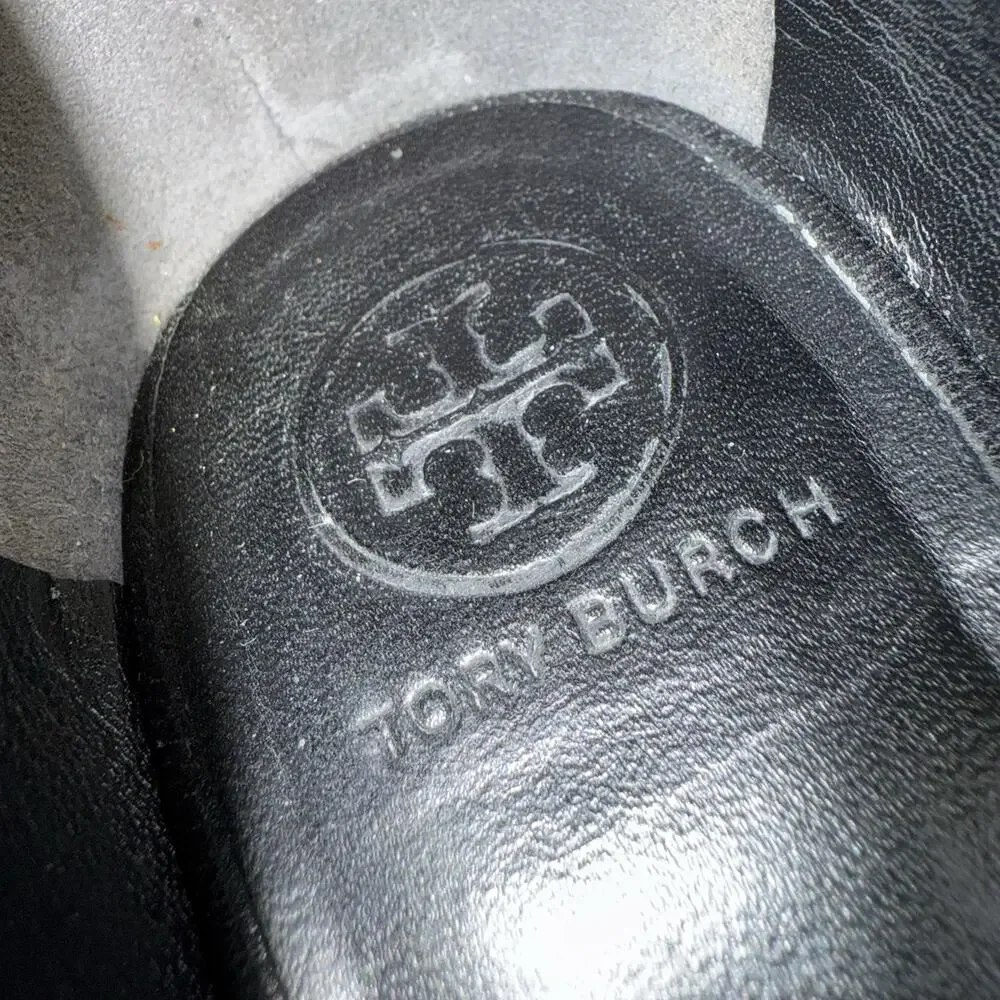 Tory Burch Jolie Peep Toe Black Leather Wedge Heel Preppy Career Formal Sz 9.5M